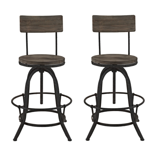 Procure Bar Stool w/ Pine Seat on Metal Base in Brown (Set of 2)