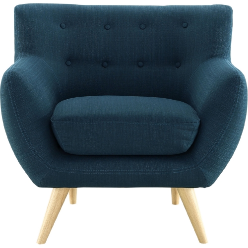 Remark Armchair in Tufted Azure Fabric w/ Natural Finish Wood Legs