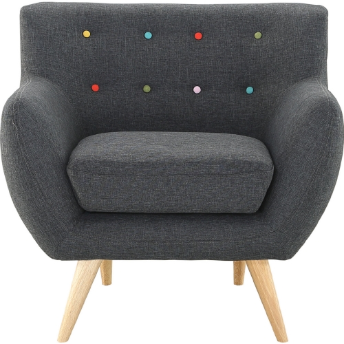 Remark Armchair in Tufted Gray Fabric w/ Natural Finish Wood Legs