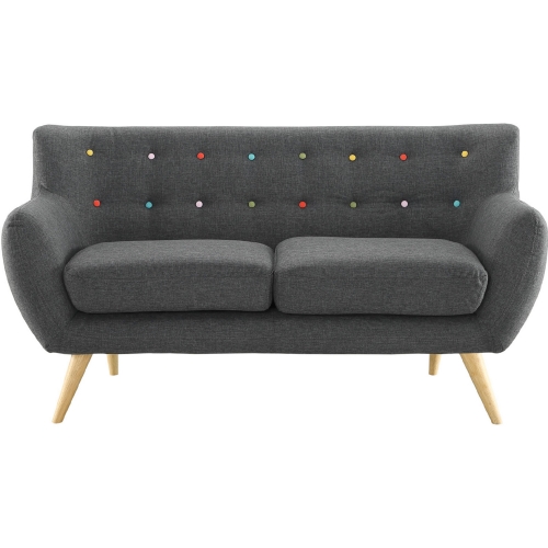 Remark Loveseat in Tufted Gray Fabric w/ Natural Finish Wood Legs