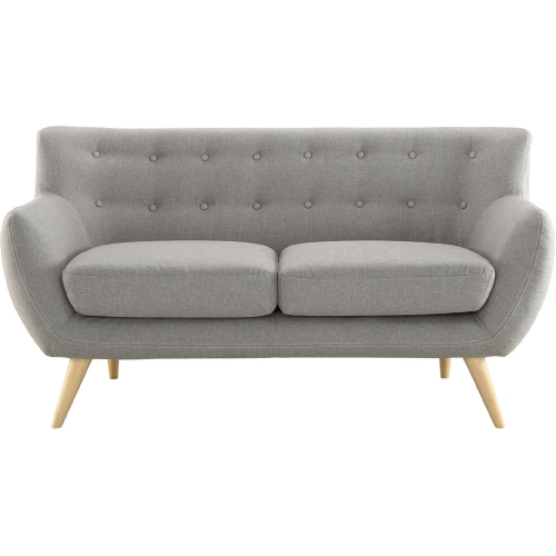 Remark Loveseat in Tufted Light Gray Fabric w/ Natural Finish Wood Legs