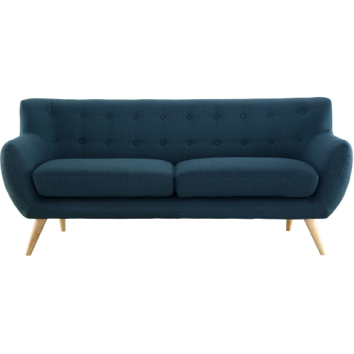 Remark Sofa in Tufted Azure Fabric w/ Natural Finish Wood Legs