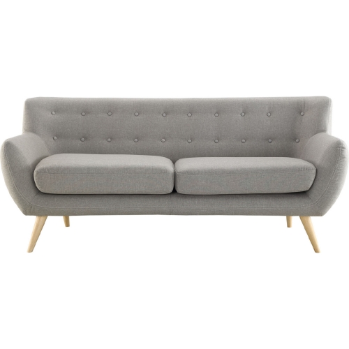 Remark Sofa in Tufted Light Gray Fabric w/ Natural Finish Wood Legs