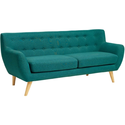 Remark Sofa in Tufted Teal Fabric on Wood Legs