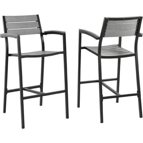 Maine Outdoor Patio Bar Stool in Brown Metal & Gray Polywood (Set of 2)