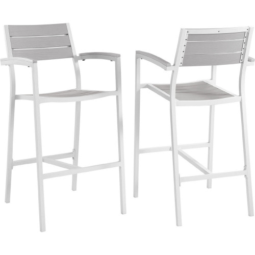 Maine Outdoor Patio Bar Stool in White Metal & Light Gray Polywood (Set of 2)