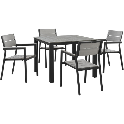 Maine 5 Piece Outdoor Patio Dining Set in Gray Polywood on Brown Aluminum