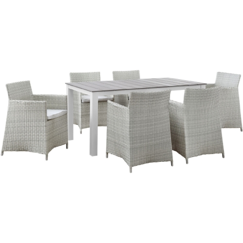 Junction 7 Piece Outdoor Patio Dining Set in Gray w/ White Cushion