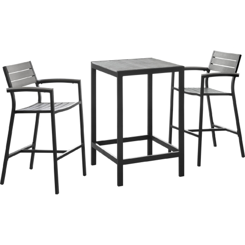 Maine 3 Piece Outdoor Patio Dining Set in Brown & Gray