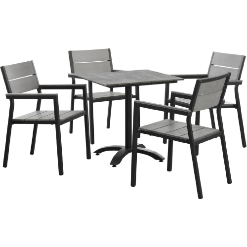 Maine 5 Piece Outdoor Patio Dining Set in Gray Polywood w/ Brown Aluminum Frame