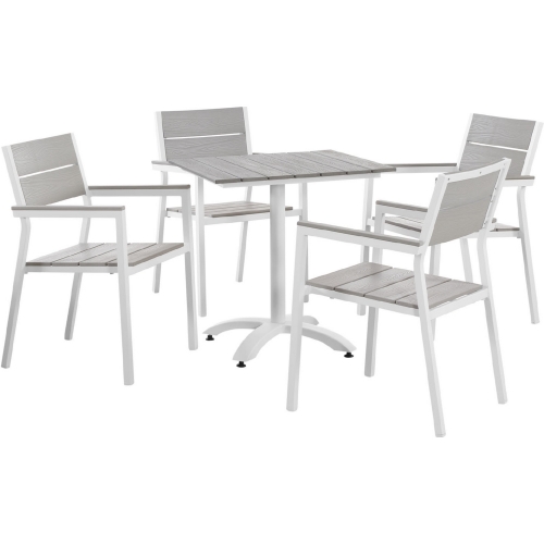 Maine 5 Piece Outdoor Patio Dining Set in Gray Polywood w/ White Aluminum Frame