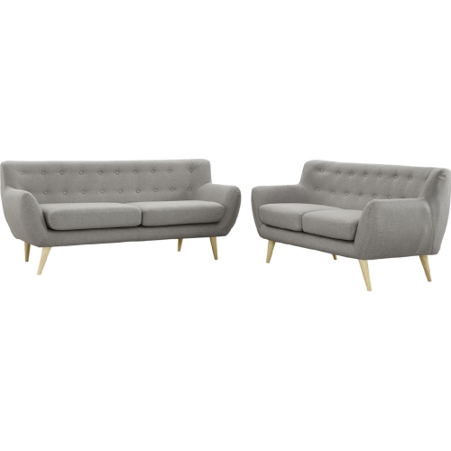 Remark Sofa & Loveseat Set in Tufted Light Gray Fabric