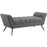 Response Medium Fabric Bench in Tufted Gray w/ Walnut Finished Legs