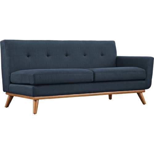 Engage Right Arm Loveseat in Tufted Azure Fabric on Cherry Finished Legs