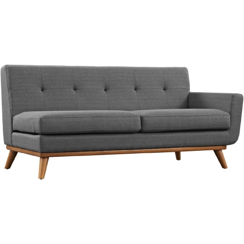 Engage Right Arm Loveseat in Tufted Gray Fabric on Cherry Finished Legs