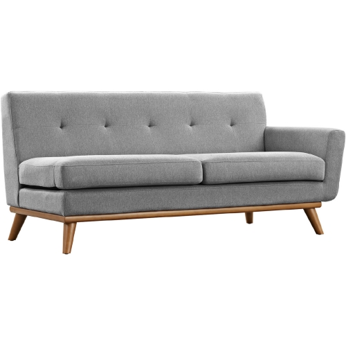 Engage Right Arm Loveseat in Tufted Expectation Gray Fabric on Cherry Finished Legs