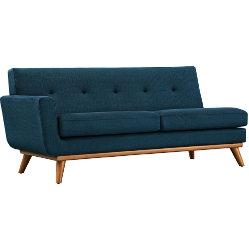 Engage Left Arm Loveseat in Azure Fabric on Cherry Finished Legs