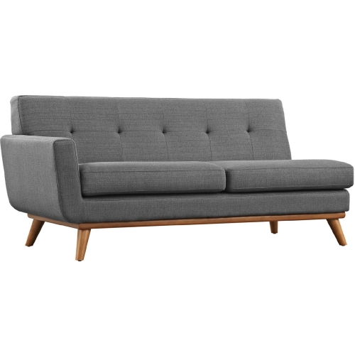 Engage Left Arm Loveseat in Gray Fabric on Cherry Finished Legs