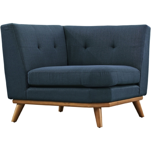 Engage Corner Modular Sofa Section in Tufted Azure Fabric & Cherry Finished Legs