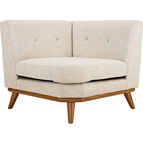 Engage Corner Modular Sofa Section in Tufted Beige Fabric on & Cherry Finished Legs