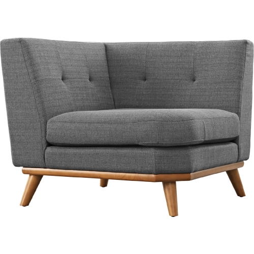 Engage Corner Modular Sofa Section in Tufted Gray Fabric & Cherry Finished Legs