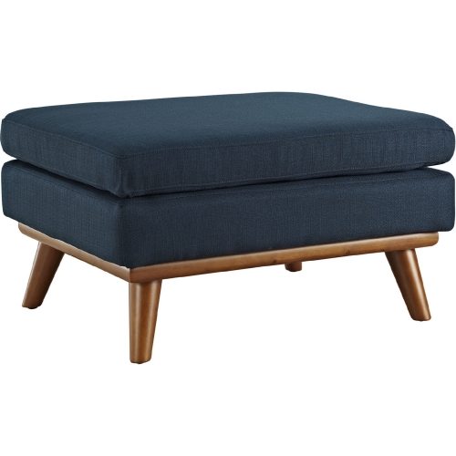 Engage Ottoman in Azure Fabric on Cherry Finished Legs