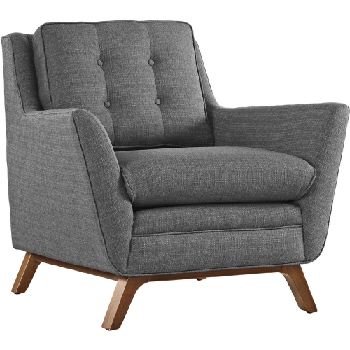 Beguile Fabric Armchair in Tufted Gray w/ Walnut Finished Legs