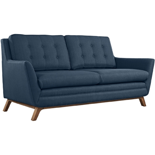 Beguile Fabric Loveseat in Tufted Azure w/ Walnut Finished Legs