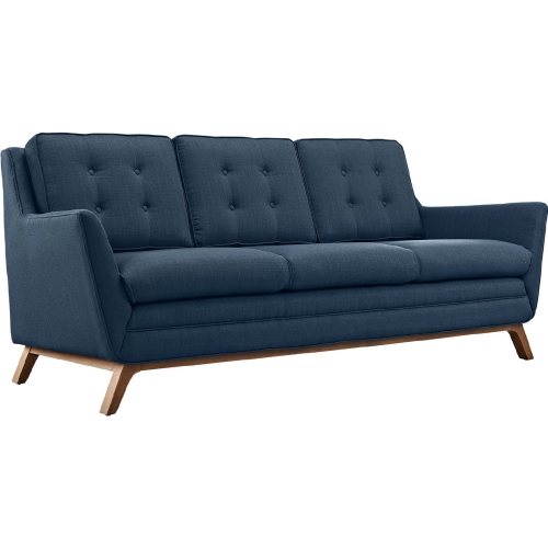 Beguile Fabric Sofa in Tufted Azure w/ Walnut Finished Legs