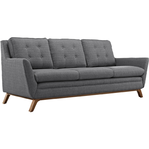 Beguile Fabric Sofa in Tufted Gray w/ Walnut Finished Legs