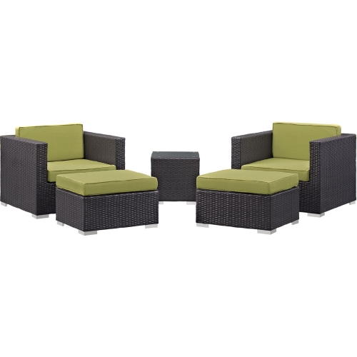 Convene 5 Piece Outdoor Arm Chair Set in Espresso & Peridot