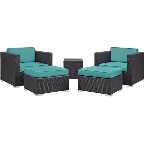 Convene 5 Piece Outdoor Arm Chair Set in Espresso & Turquoise