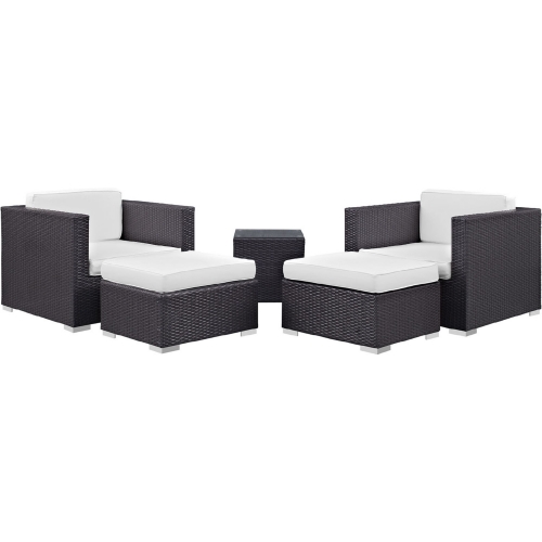 Convene 5 Piece Outdoor Arm Chair Set in Espresso & White