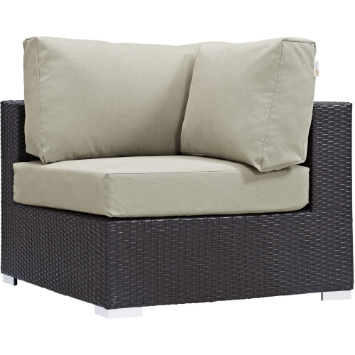 Convene Outdoor Patio Corner Section in Espresso w/ Beige Cushion