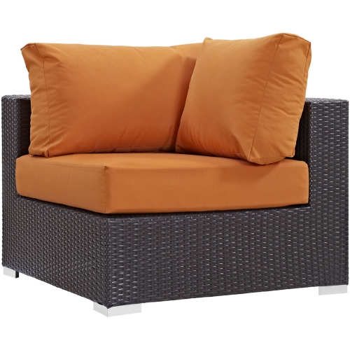 Convene Outdoor Patio Corner Section in Espresso w/ Orange Cushion