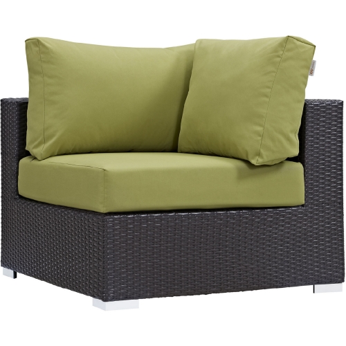 Convene Outdoor Patio Corner Section in Espresso w/ Peridot Cushion