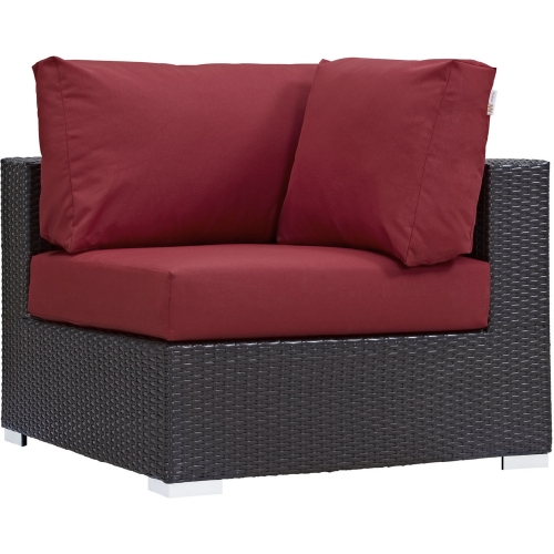 Convene Outdoor Patio Corner Section in Espresso w/ Red Cushion