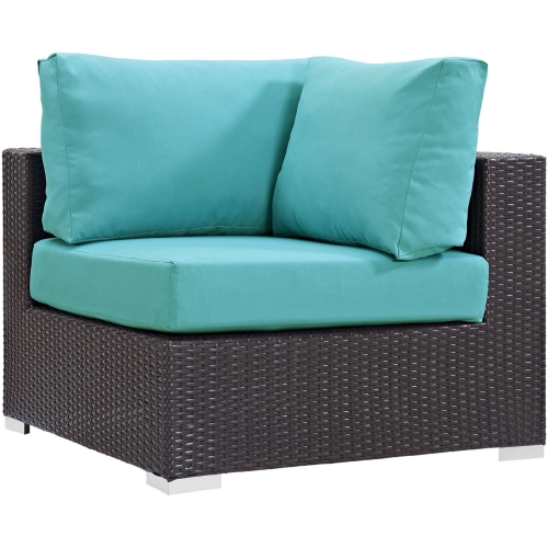 Convene Outdoor Patio Corner Section in Espresso w/ Turquoise Cushion