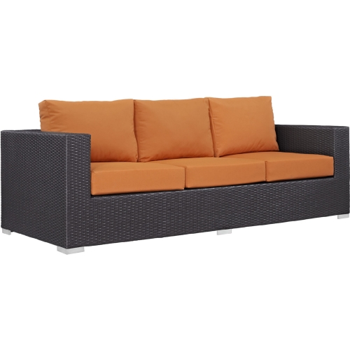 Convene Outdoor Patio Sofa in Espresso w/ Orange Cushion