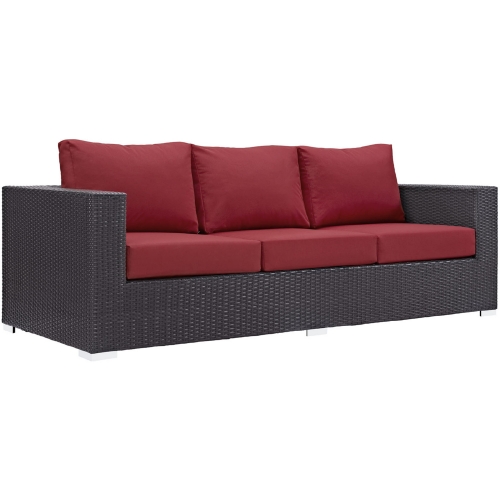 Convene Outdoor Patio Sofa in Espresso w/ Red Cushion