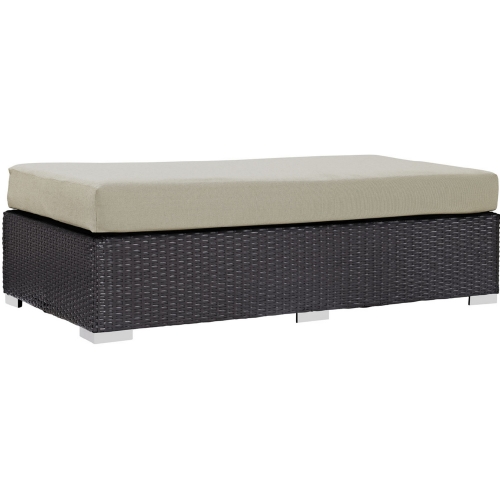 Convene Outdoor Patio Rectangle Ottoman in Espresso w/ Beige Cushion