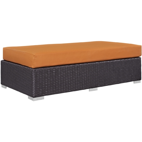 Convene Outdoor Patio Rectangle Ottoman in Espresso w/ Orange Cushion