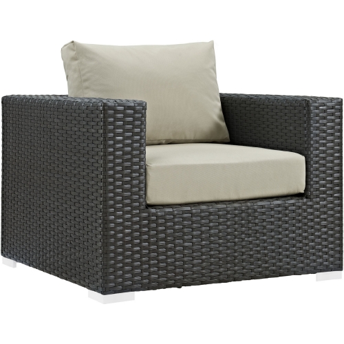 Sojourn Outdoor Patio Armchair in Poly Rattan w/ Beige Sunbrella &reg Cushion