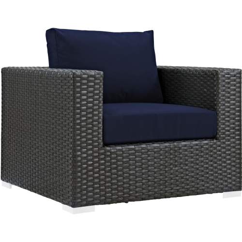 Sojourn Outdoor Patio Armchair in Poly Rattan w/ Navy Sunbrella &reg Cushion