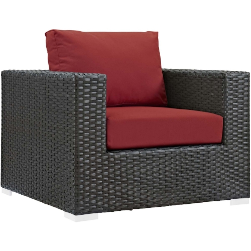 Sojourn Outdoor Sunbrella &reg; Armchair in Chocolate Poly Rattan & Red