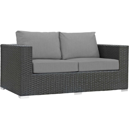 Sojourn Outdoor Sunbrella &reg; Loveseat in Chocolate Poly Rattan & Gray