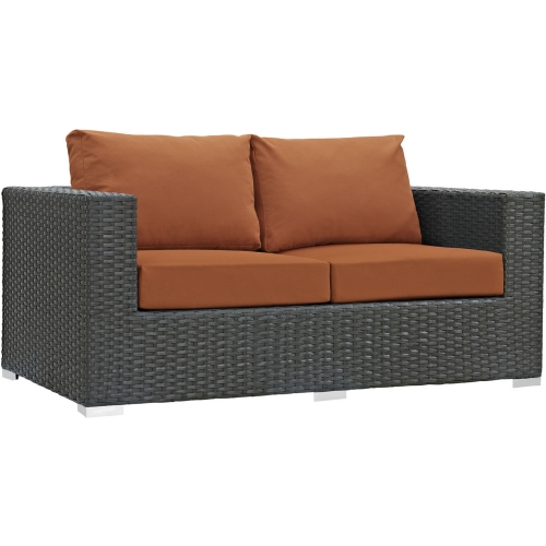 Sojourn Outdoor Patio Loveseat in Poly Rattan w/ Tuscan Sunbrella &reg Cushion