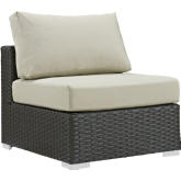 Sojourn Outdoor Patio Fabric Armless Sofa Section in Poly Rattan w/ Beige Sunbrella &reg Cushion