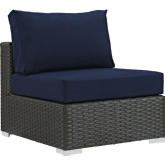 Sojourn Outdoor Patio Fabric Armless Sofa Section in Poly Rattan w/ Navy Sunbrella &reg Cushion