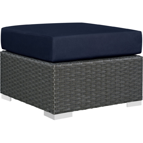 Sojourn Outdoor Patio Ottoman in Poly Rattan w/ Navy Sunbrella &reg Cushion